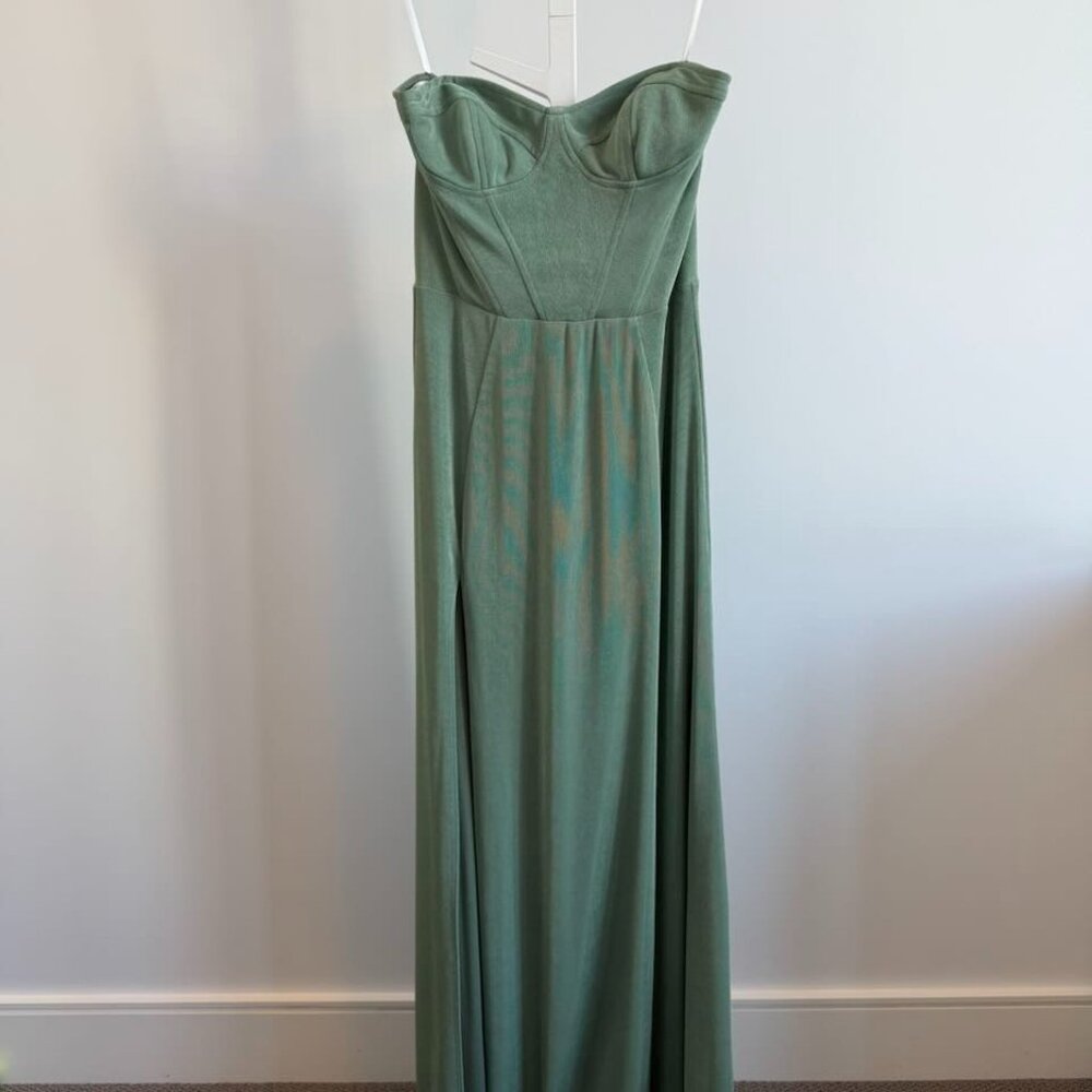 Katie May Sage Green Floor Length Dress with Slit - Size M